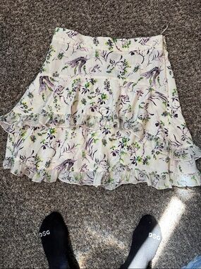 Topshop White Mini Skirt with Purple & Green Floral Print